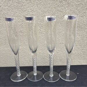 Set of 4 Toscany Made in Romania Air Twisted Stem Champagne Flutes 9.5" H